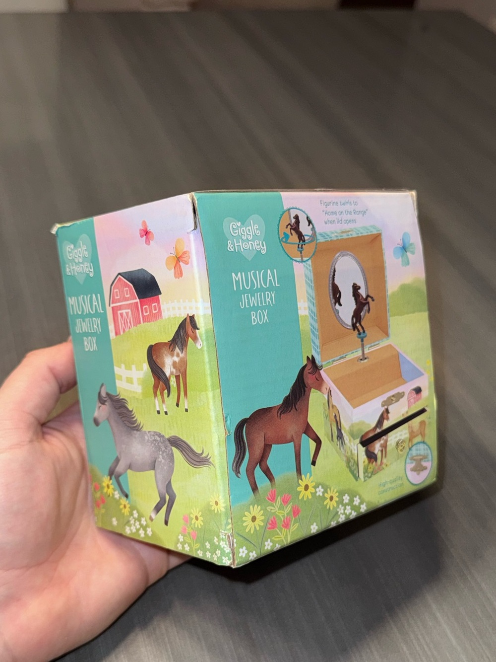 Horse Musical Jewelry Box - Mint Green and Pink